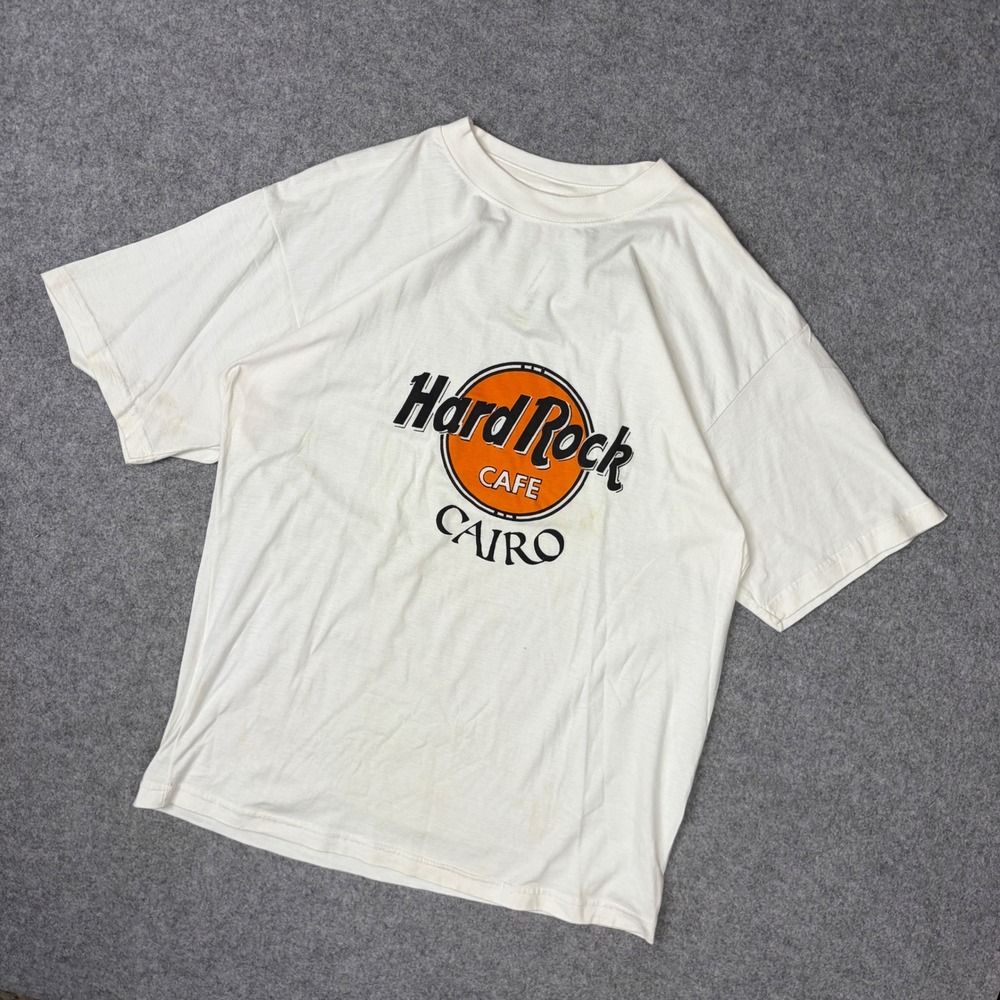 Hard Rock Cafe Cairo T Shirt Mens Large White Vintage Egyptian‎ Cotton Graphic
